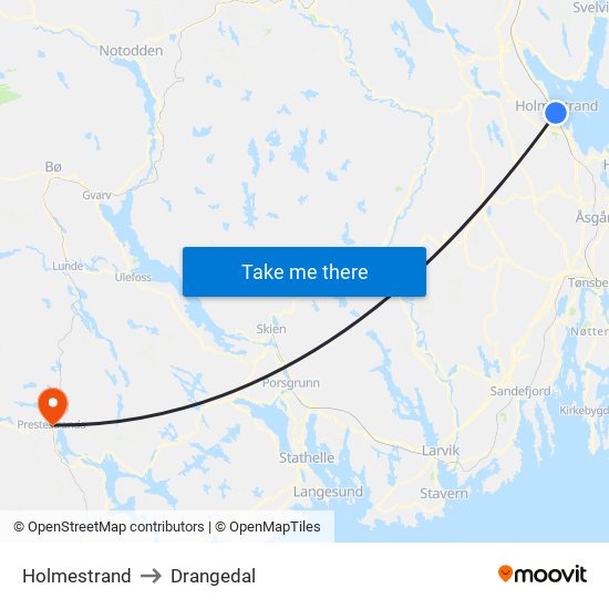 Holmestrand to Drangedal map