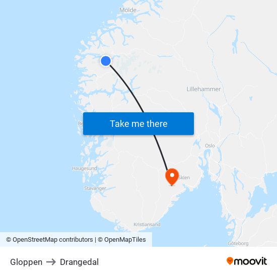 Gloppen to Drangedal map