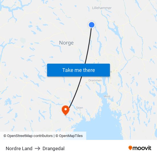 Nordre Land to Drangedal map