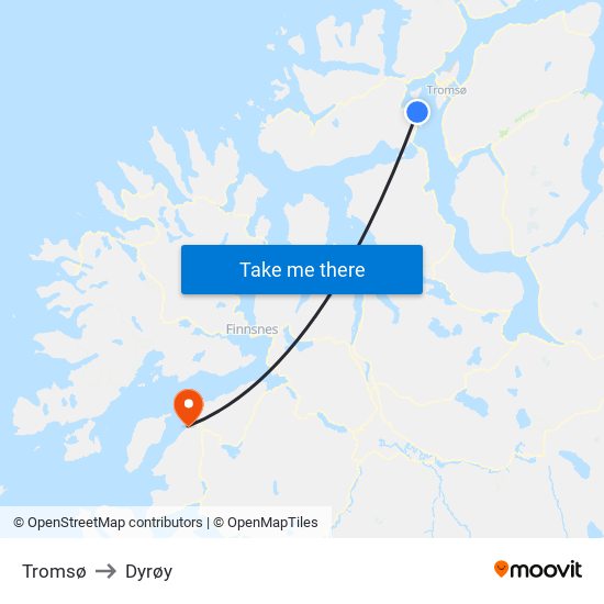 Tromsø to Dyrøy map