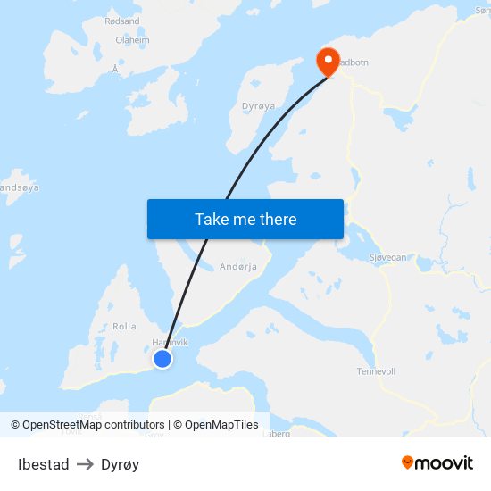 Ibestad to Dyrøy map
