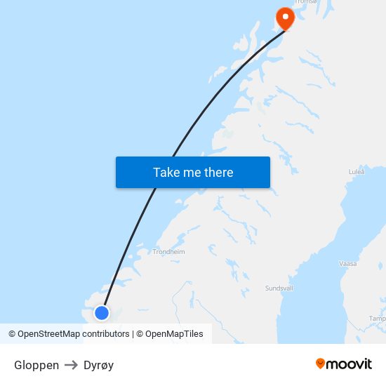Gloppen to Dyrøy map