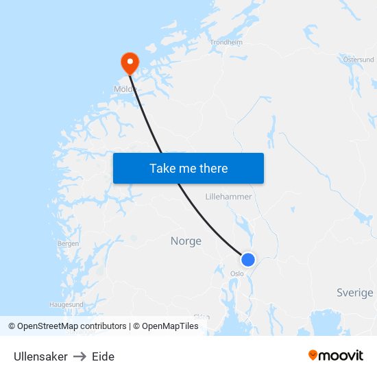 Ullensaker to Eide map