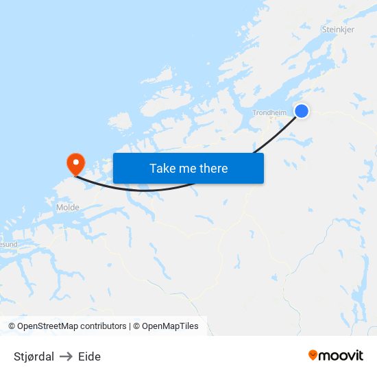 Stjørdal to Eide map