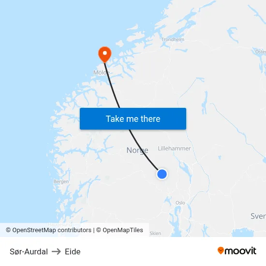 Sør-Aurdal to Eide map