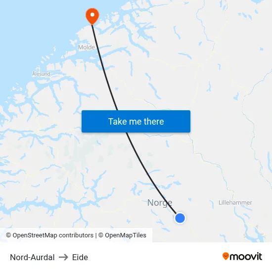 Nord-Aurdal to Eide map