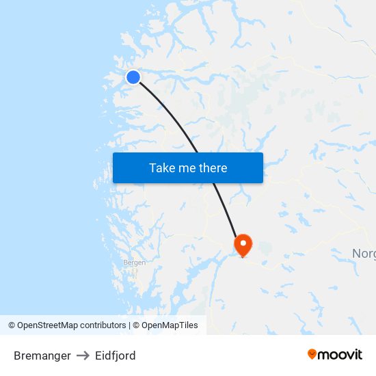 Bremanger to Eidfjord map