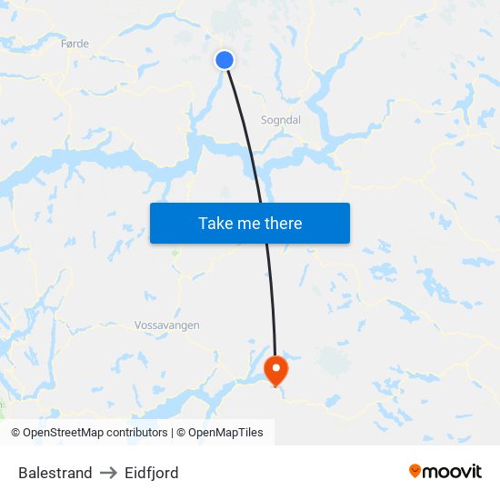 Balestrand to Eidfjord map