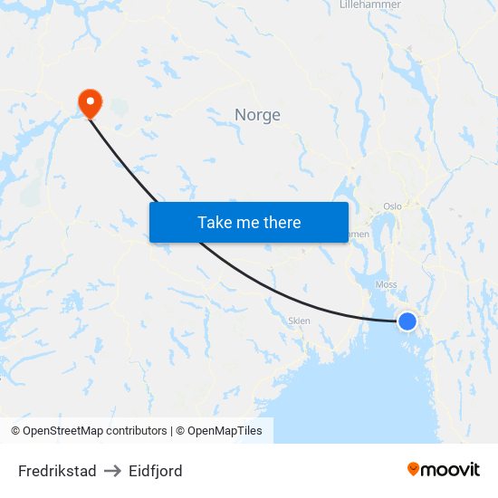 Fredrikstad to Eidfjord map