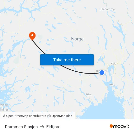 Drammen Stasjon to Eidfjord map