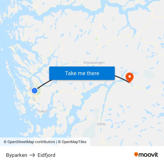 Byparken to Eidfjord map