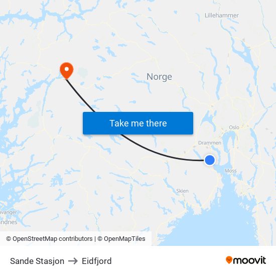 Sande Stasjon to Eidfjord map