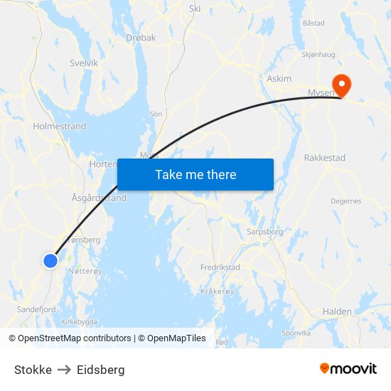 Stokke to Eidsberg map