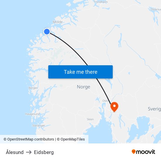 Ålesund to Eidsberg map