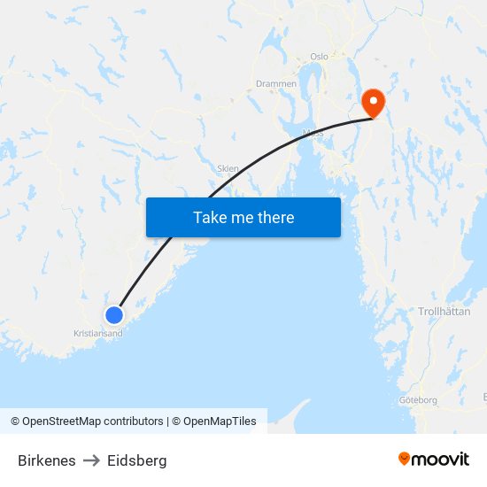 Birkenes to Eidsberg map