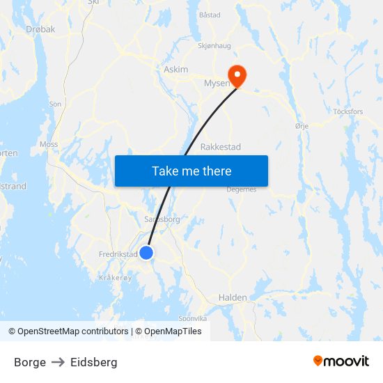 Borge to Eidsberg map