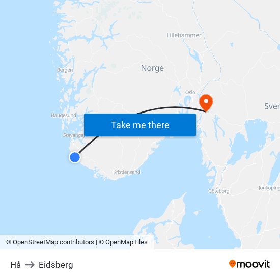 Hå to Eidsberg map