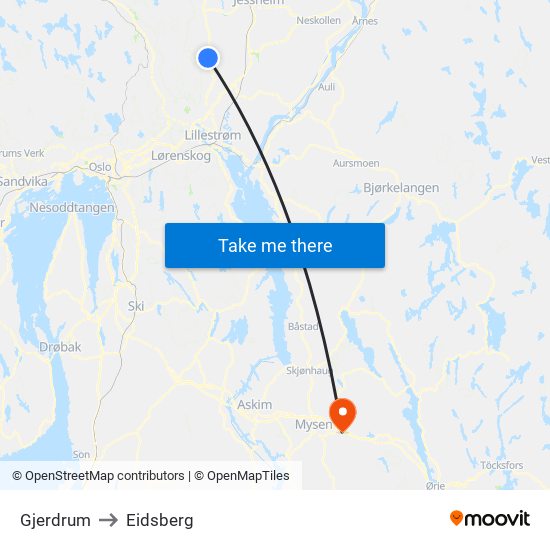 Gjerdrum to Eidsberg map