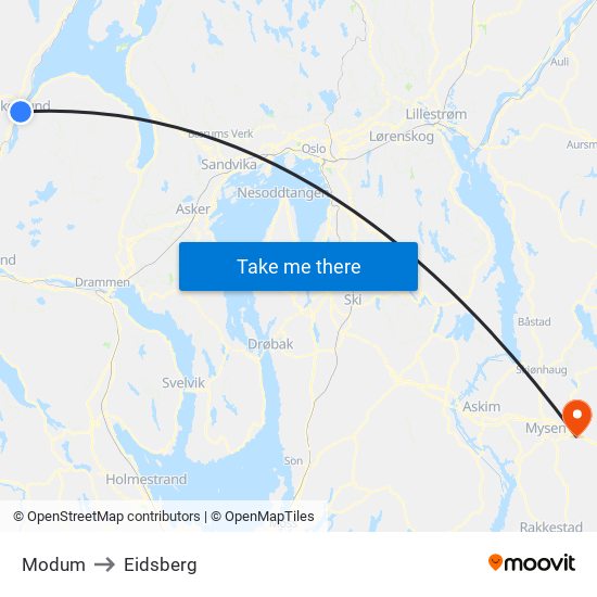 Modum to Eidsberg map