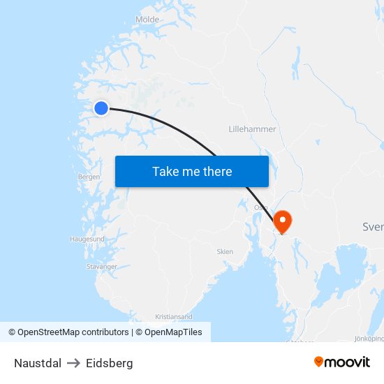 Naustdal to Eidsberg map