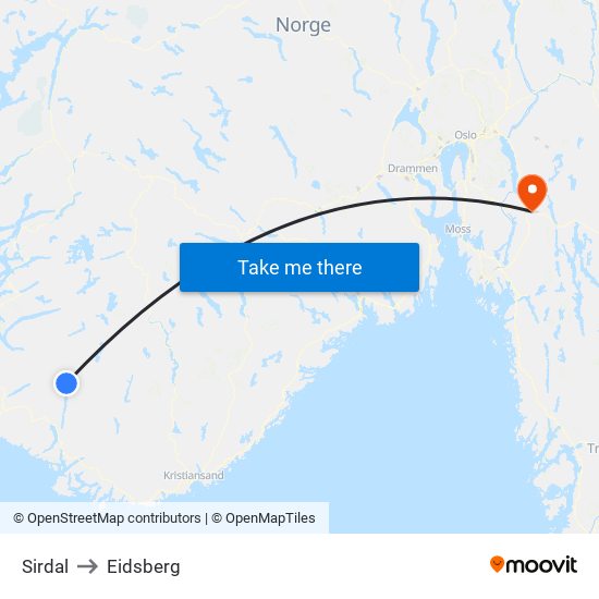 Sirdal to Eidsberg map