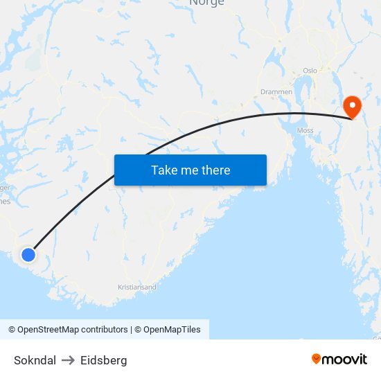 Sokndal to Eidsberg map