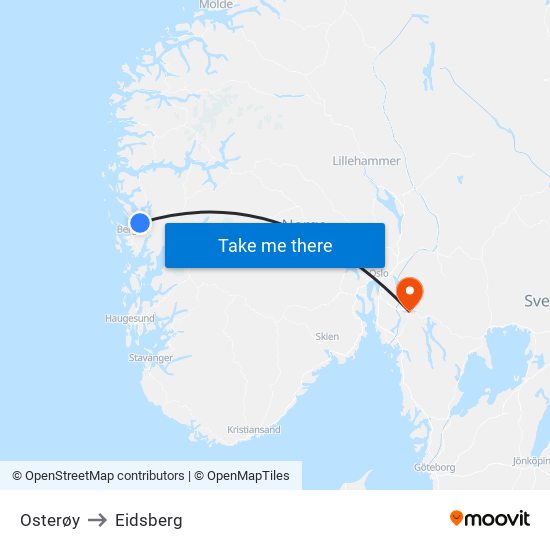 Osterøy to Eidsberg map