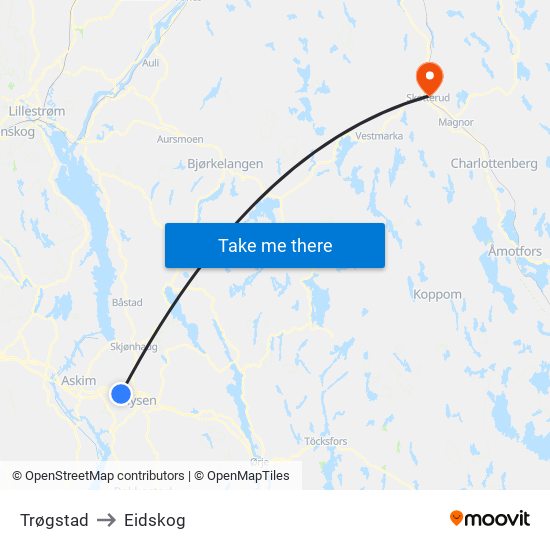 Trøgstad to Eidskog map