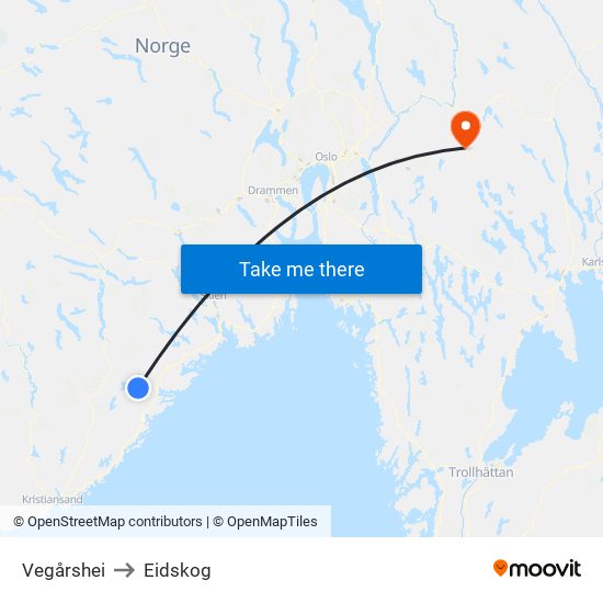 Vegårshei to Eidskog map