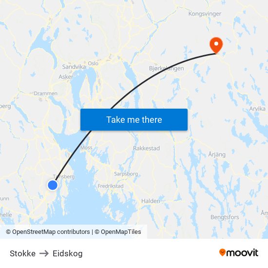 Stokke to Eidskog map