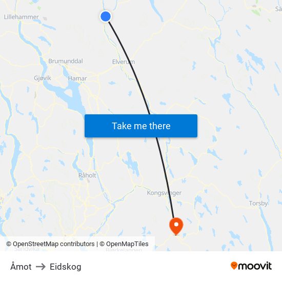 Åmot to Eidskog map