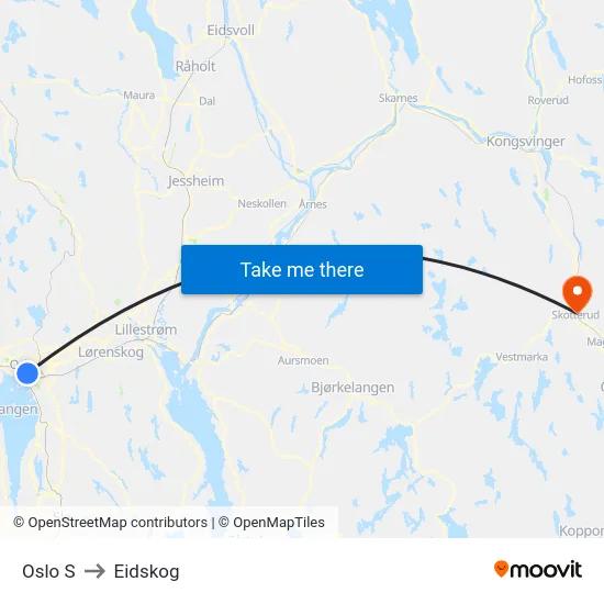 Oslo S to Eidskog map