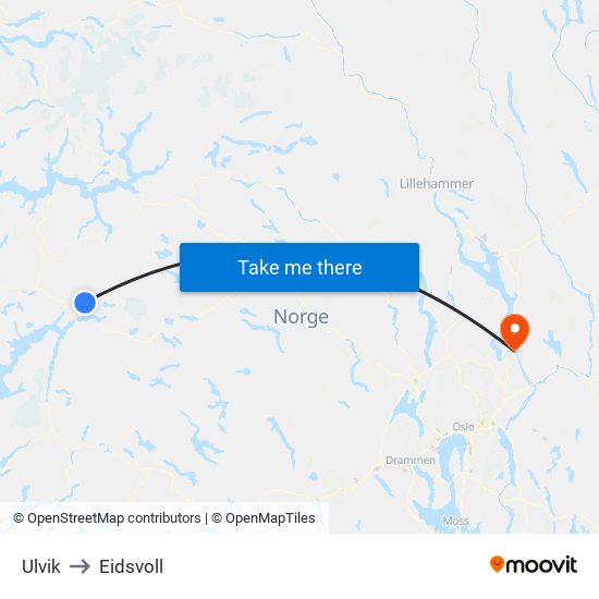 Ulvik to Eidsvoll map