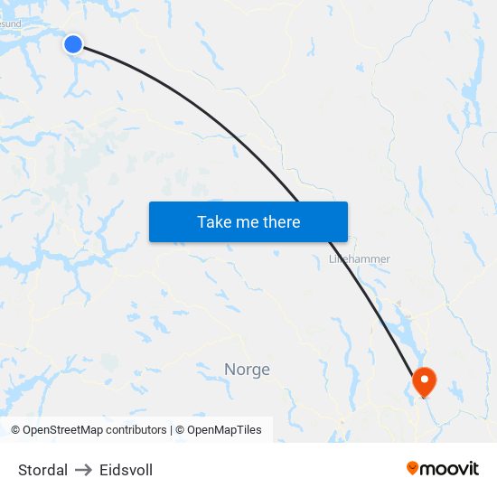 Stordal to Eidsvoll map