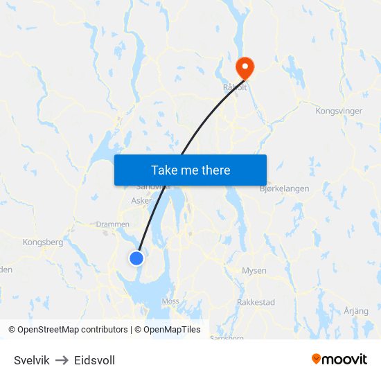 Svelvik to Eidsvoll map