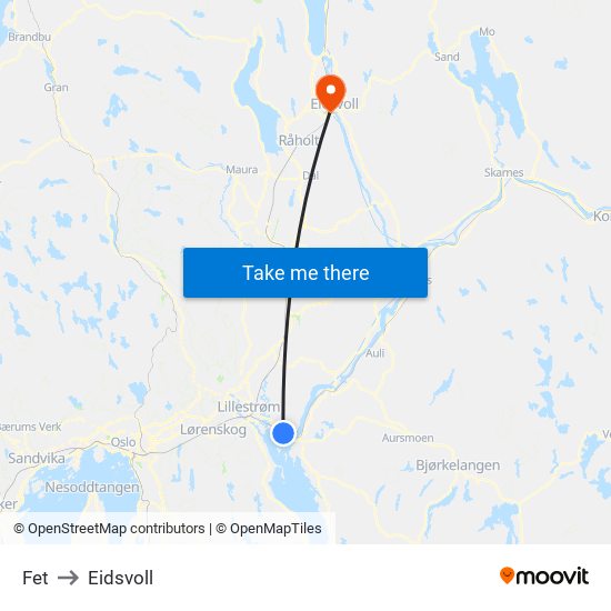 Fet to Eidsvoll map
