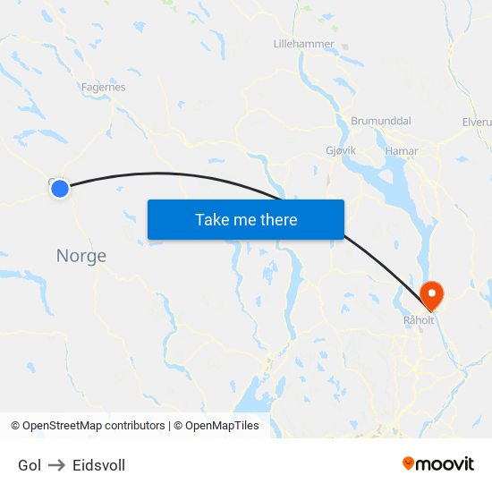 Gol to Eidsvoll map