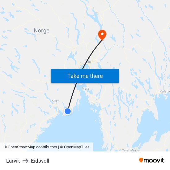 Larvik to Eidsvoll map