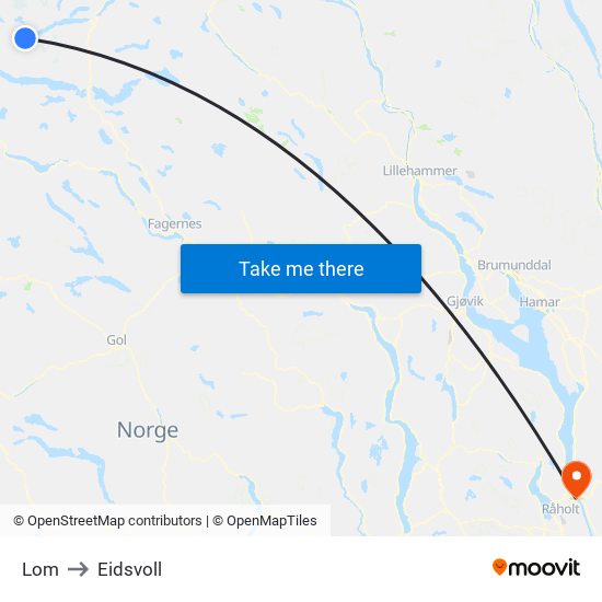 Lom to Eidsvoll map