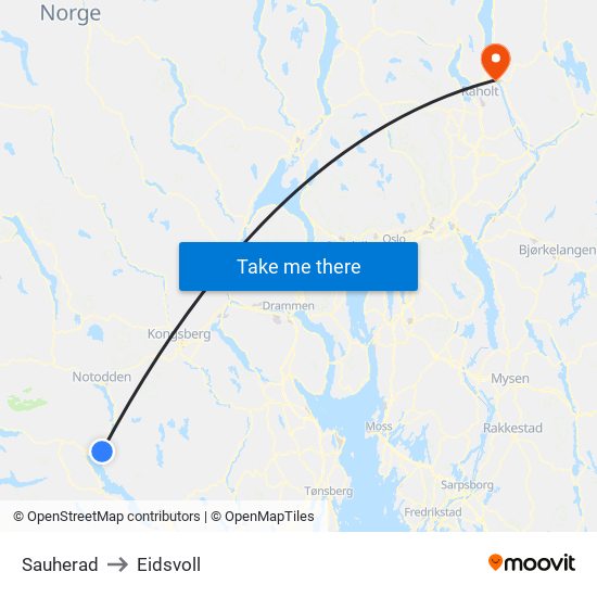 Sauherad to Eidsvoll map