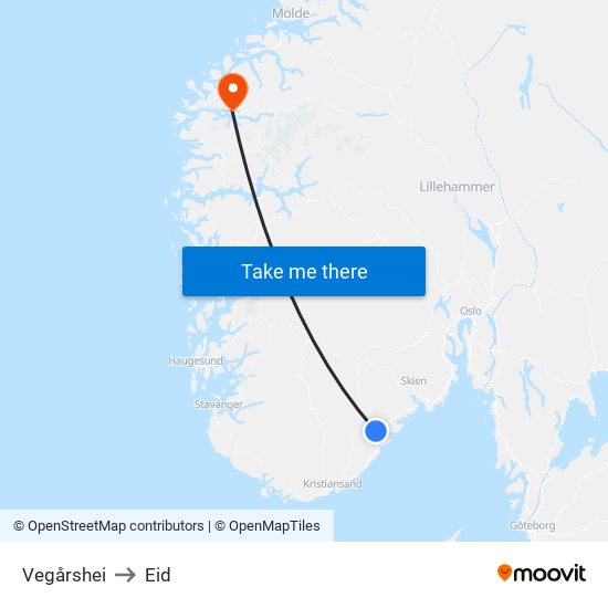 Vegårshei to Eid map