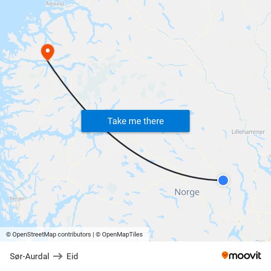 Sør-Aurdal to Eid map