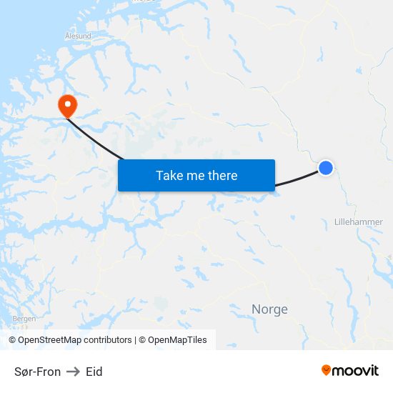 Sør-Fron to Eid map