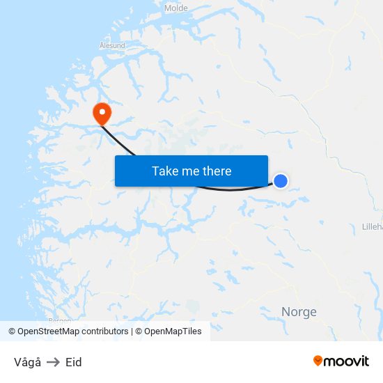 Vågå to Eid map