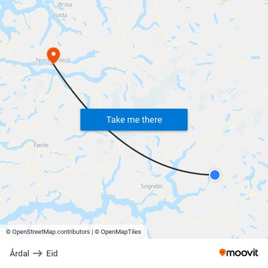 Årdal to Eid map