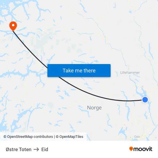 Østre Toten to Eid map