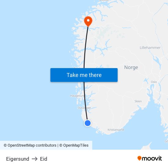 Eigersund to Eid map