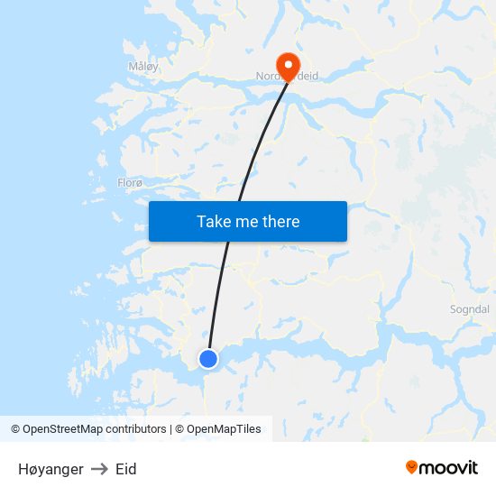 Høyanger to Eid map