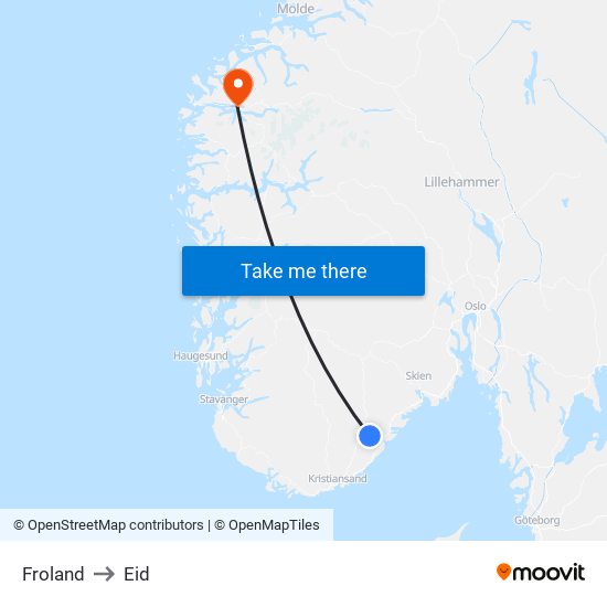 Froland to Eid map