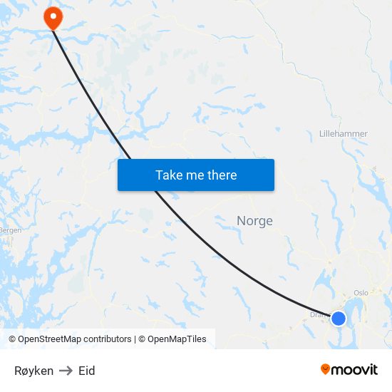 Røyken to Eid map